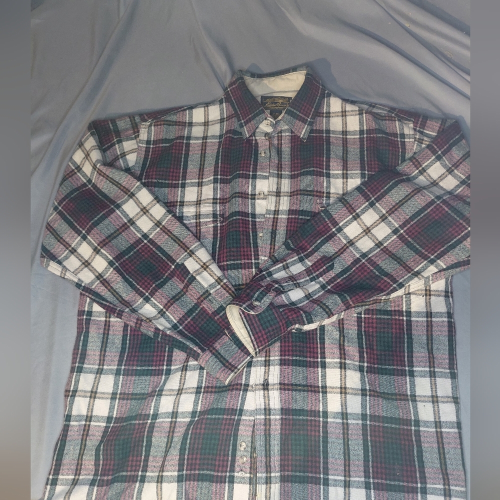 Eddie Bauer,wool Plaid Button-Down Shirt XL/TG